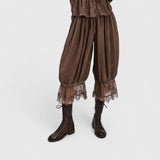 Women's Patchwork Lace Trousers - Relaxed Fit Casual | Spring - Brown