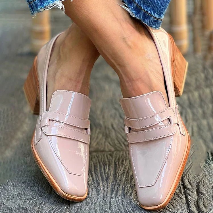 Women's Patent Leather Loafers Block Heel Slip-On | Spring