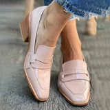 Women's Patent Leather Loafers Block Heel Slip-On | Spring - Pink