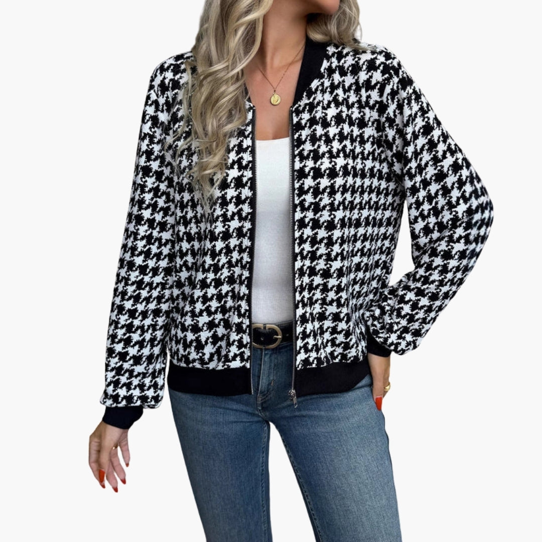 Women's Pattern Bomber | Houndstooth | Autumn - Black