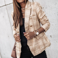 Women's Plaid Blazer | Textured | Sophisticated | Autumn - Cream