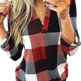 Women's Plaid Blouse | V-Neck | Classic | Winter - Red