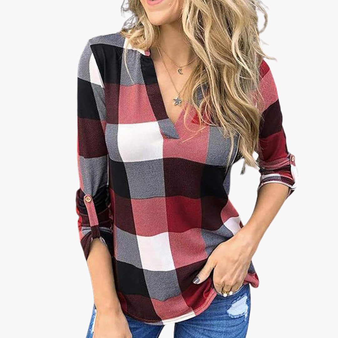 Women's Plaid Blouse | V-Neck | Classic | Winter