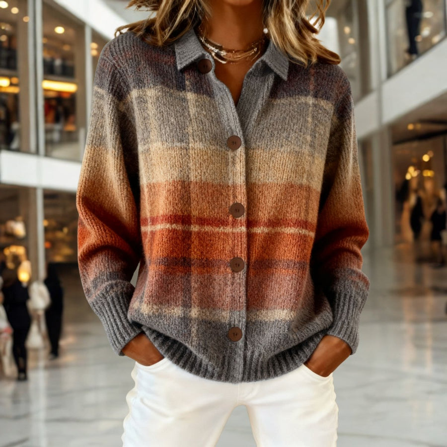 Women's Plaid Button-Down Knit Cardigan - Relaxed Fit | Autumn - Multicolor