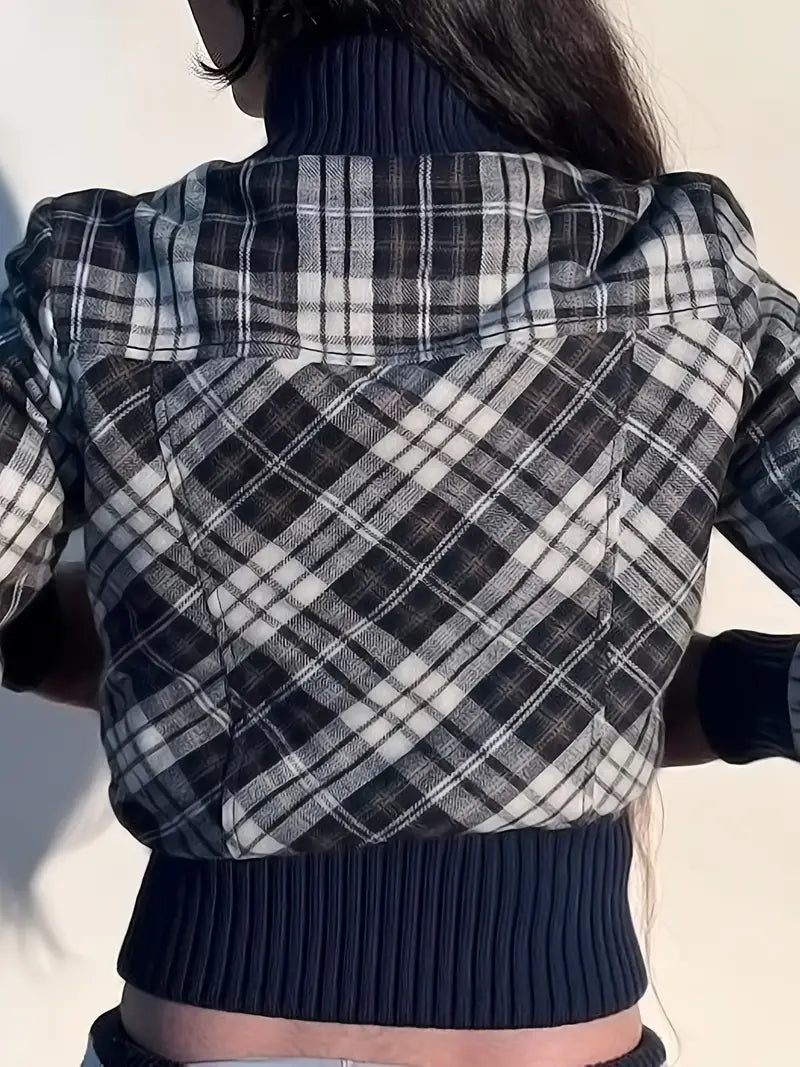 Women's Plaid Cropped Jacket - Modern Fitted Style | Fall