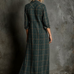 Women's Plaid Flannel Maxi Shirtdress - Button-Down | Autumn