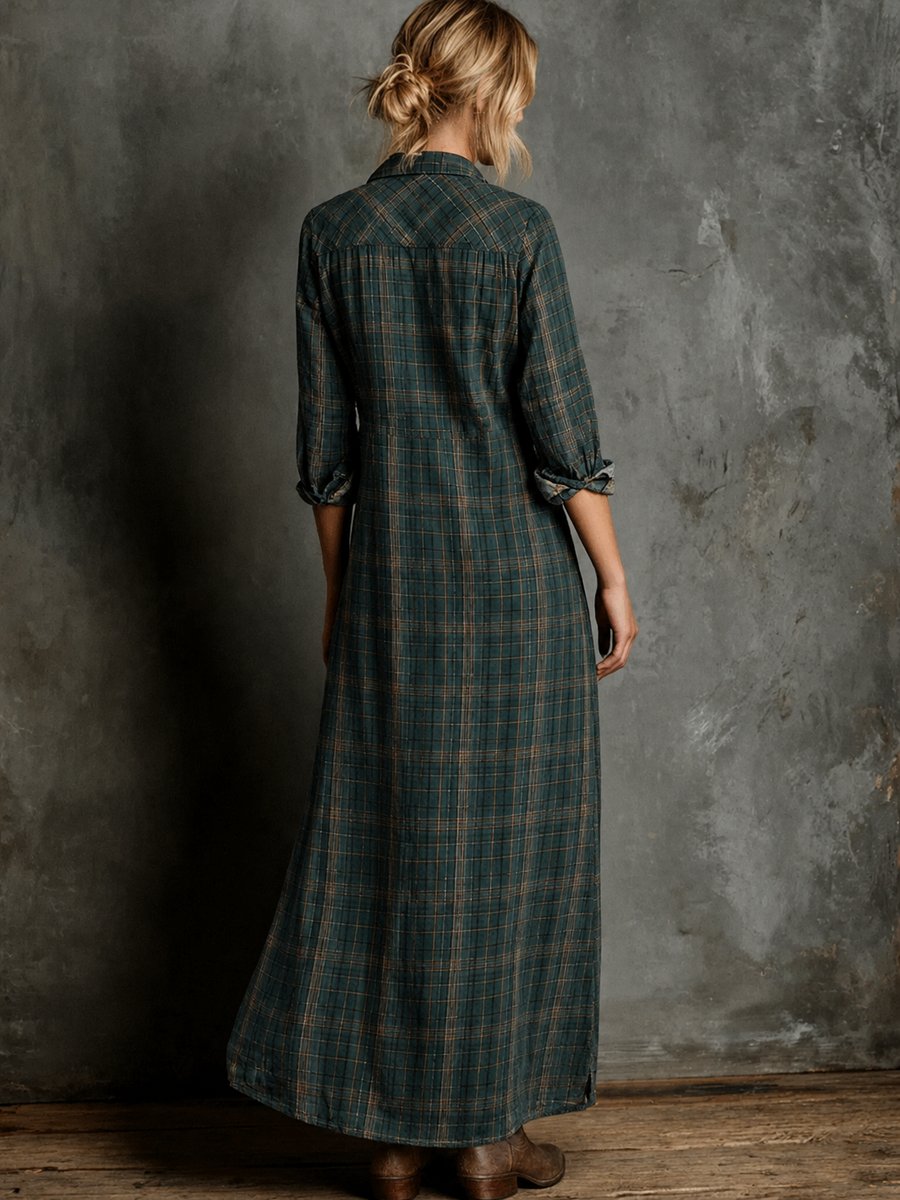 Women's Plaid Flannel Maxi Shirtdress - Button-Down | Autumn