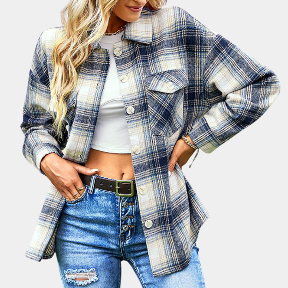 Women's Plaid Jacket | Oversized | Autumn - Blue