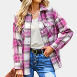Women's Plaid Jacket | Oversized | Autumn - Pink