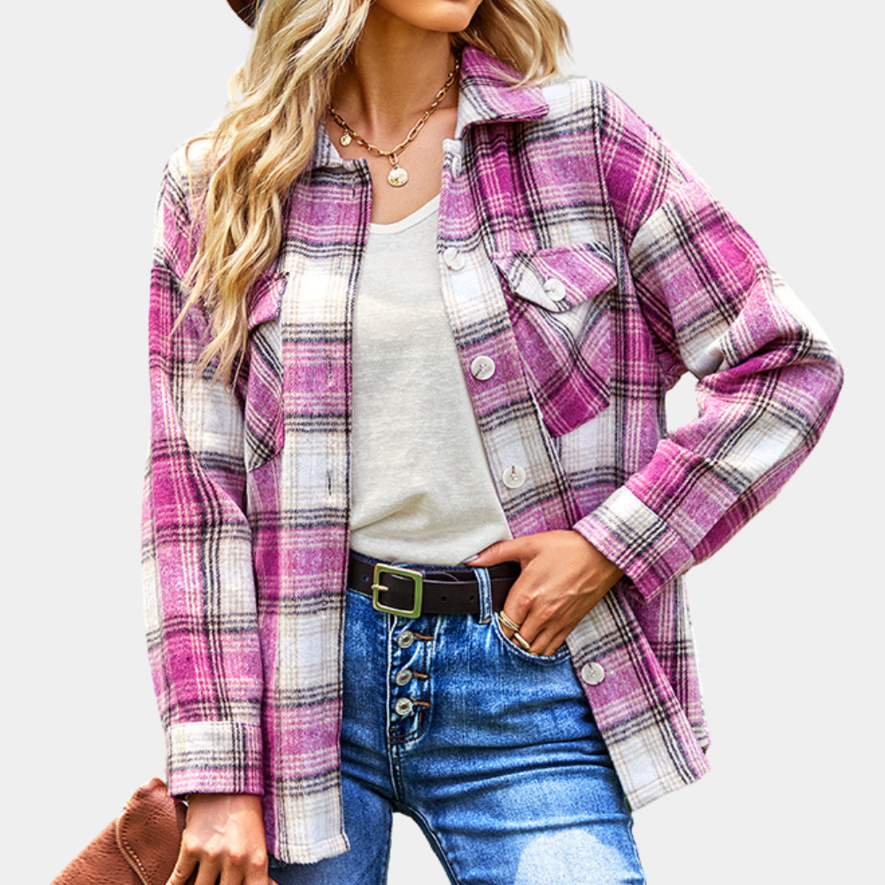 Women's Plaid Jacket | Oversized | Autumn - Pink