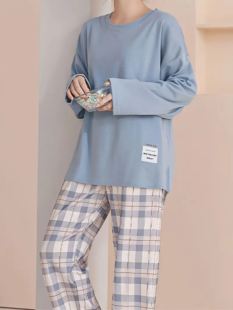 Women's Plaid Pajama Set | Soft Cotton | Cozy | Winter - Blue