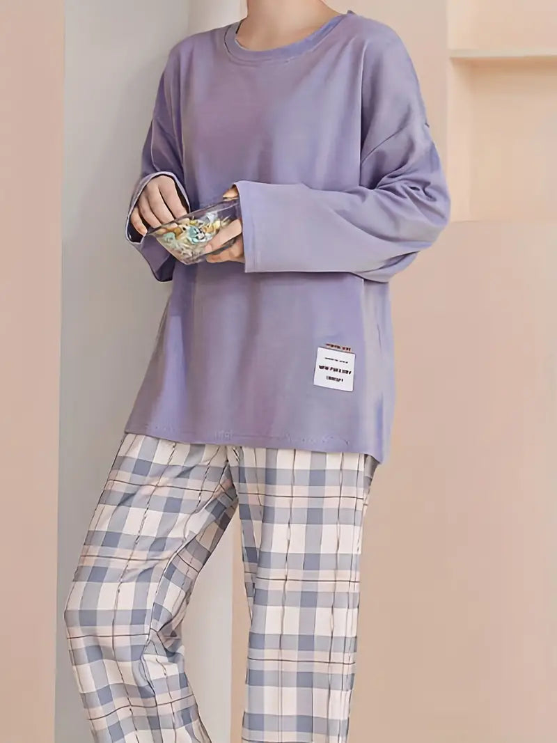 Women's Plaid Pajama Set | Soft Cotton | Cozy | Winter - Purple