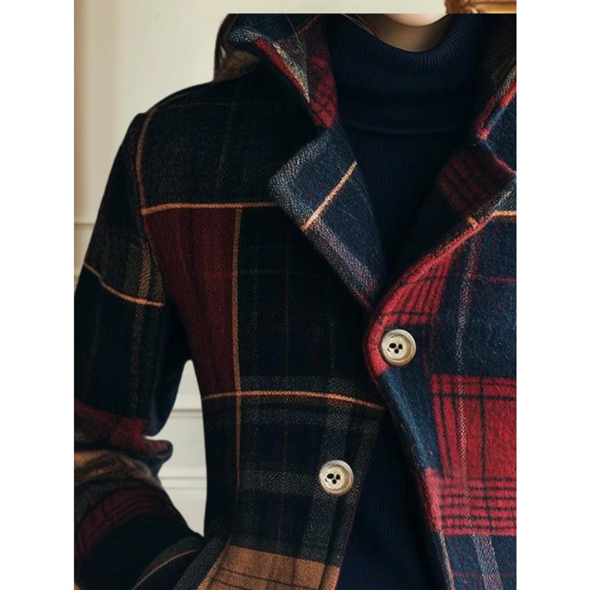 Women's Plaid Patchwork Wool-Blend Jacket - Tailored Single-Breasted