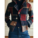 Women's Plaid Patchwork Wool-Blend Jacket - Tailored Single-Breasted - Multicolored