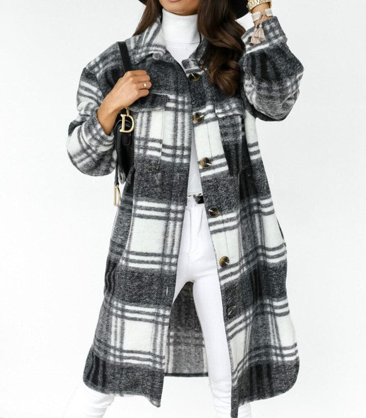 Women's Plaid Shacket | Long | Autumn - Black