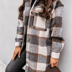 Women's Plaid Shacket | Long | Autumn - Charcoal