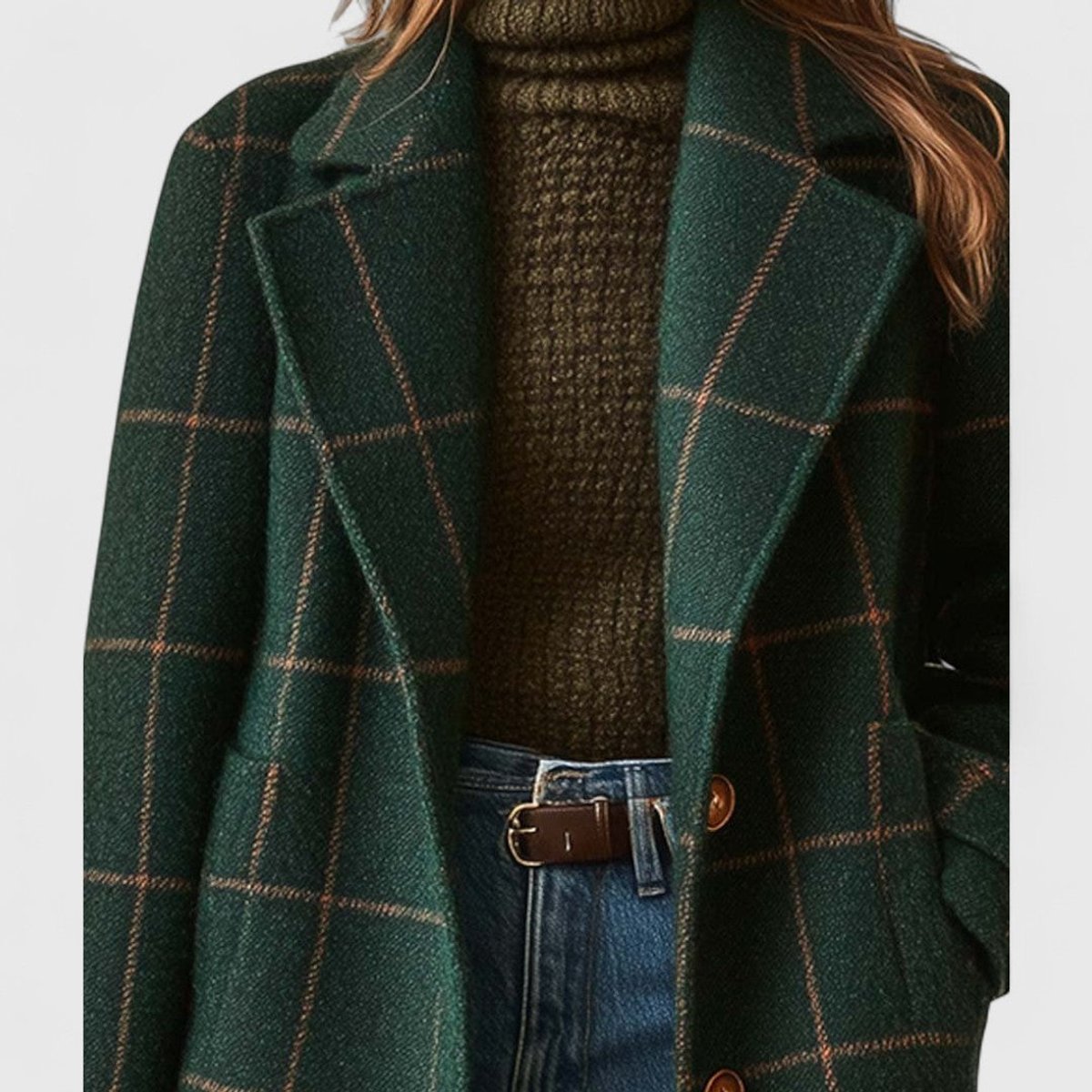 Women's Plaid Wool-Blend Longline Coat - Notch Lapel | Autumn