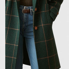 Women's Plaid Wool-Blend Longline Coat - Notch Lapel | Autumn