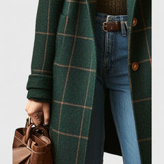 Women's Plaid Wool-Blend Longline Coat - Notch Lapel | Autumn
