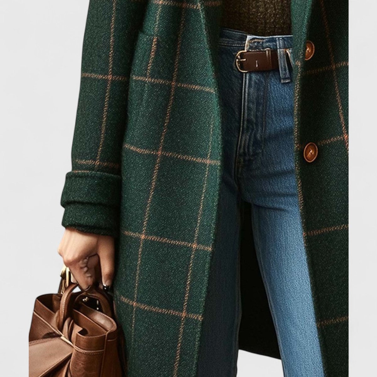 Women's Plaid Wool-Blend Longline Coat - Notch Lapel | Autumn