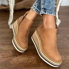 Women's Platform Ankle Boots - Sleek Side Zip Design | Autumn - Brown