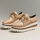 Women's Platform Oxford Sneakers Lace Up Wedge - Beige | Spring - Beige