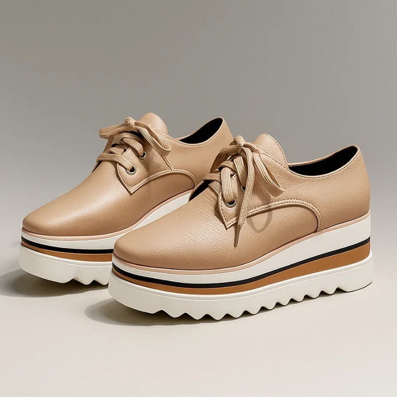 Women's Platform Oxford Sneakers Lace Up Wedge - Beige | Spring - Beige