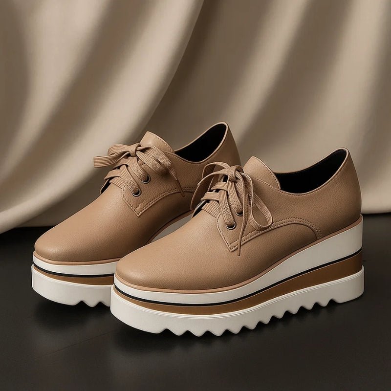 Women's Platform Oxford Sneakers Lace Up Wedge - Beige | Spring