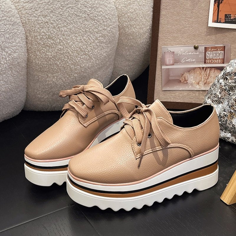 Women's Platform Oxford Sneakers Lace Up Wedge - Beige | Spring