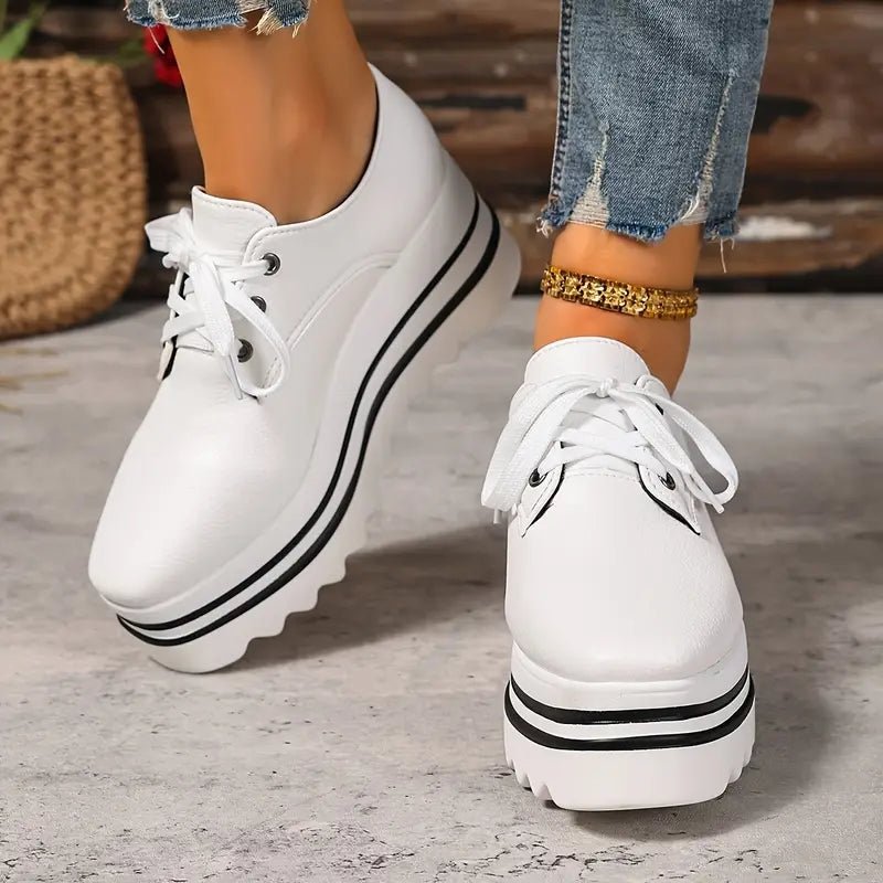 Women's Platform Oxford Sneakers Lace Up Wedge - Beige | Spring