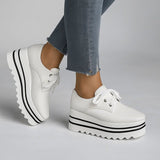Women's Platform Oxford Sneakers Lace Up Wedge - Beige | Spring - White
