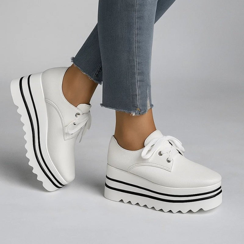 Women's Platform Oxford Sneakers Lace Up Wedge - Beige | Spring - White