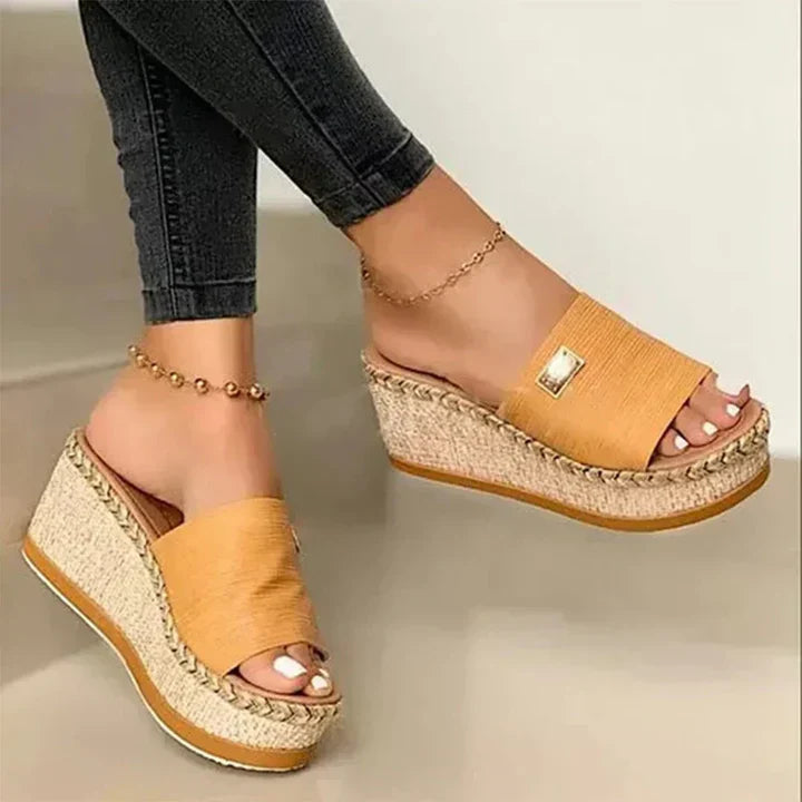 Women's Platform Sandals | Slip-On | Summer - Yellow