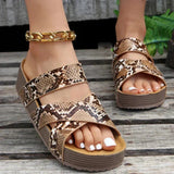 Women's Platform Slide Sandals - Crossover Strap Design | Summer - Snake Print