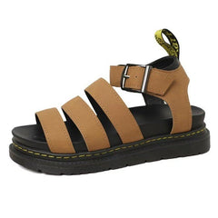 Women's Platform Strappy Sandals - Chunky Sole Buckle Closure | Summer - Brown