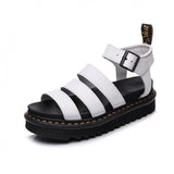 Women's Platform Strappy Sandals - Chunky Sole Buckle Closure | Summer - White