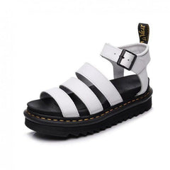 Women's Platform Strappy Sandals - Chunky Sole Buckle Closure | Summer - White