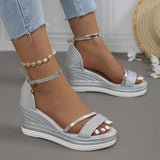 Women's Platform Wedge Strap Sandals - Metallic Summer Style - Silver
