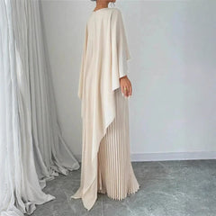 Women's Pleated Cape Maxi Dress - Elegant Wedding Guest | Spring