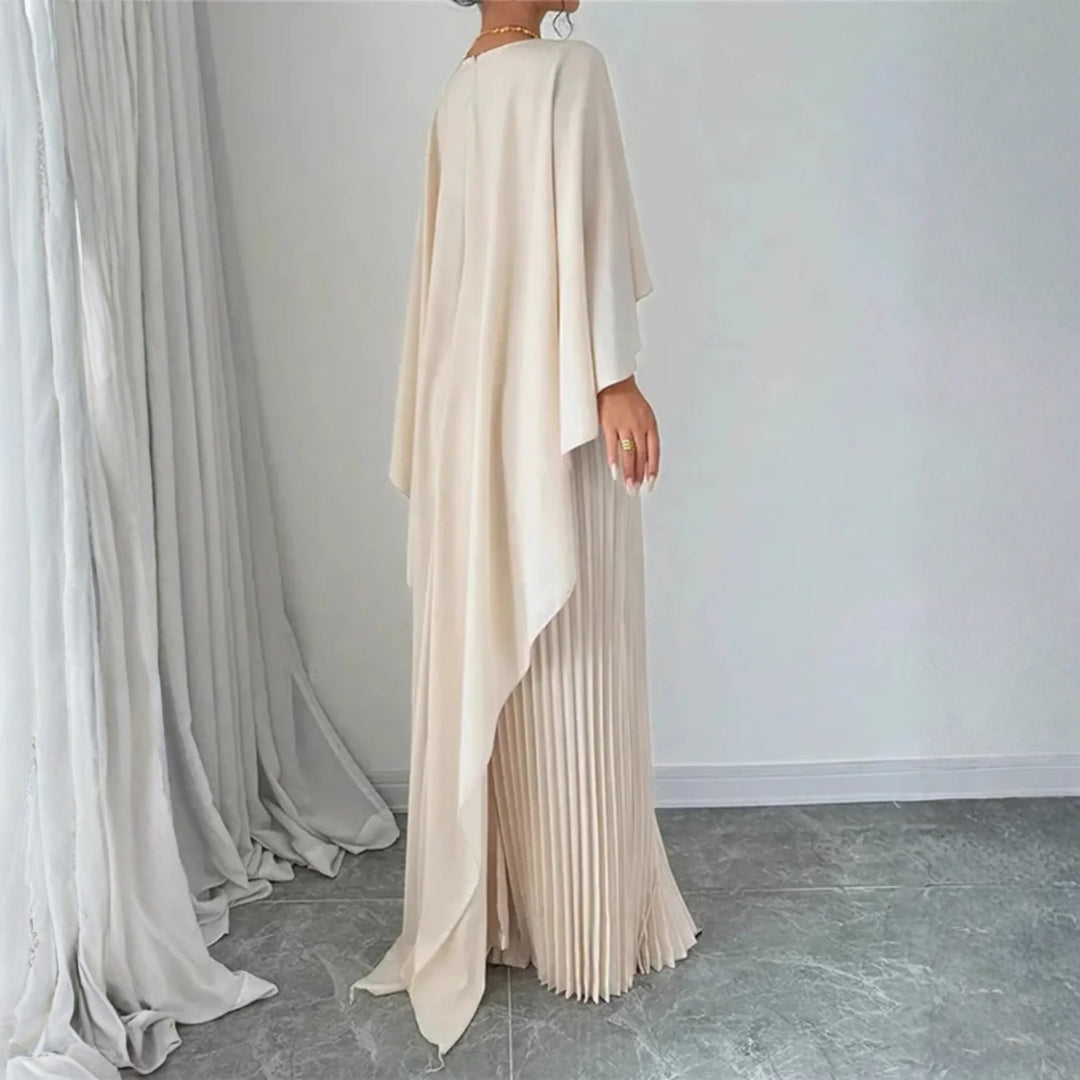 Women's Pleated Cape Maxi Dress - Elegant Wedding Guest | Spring