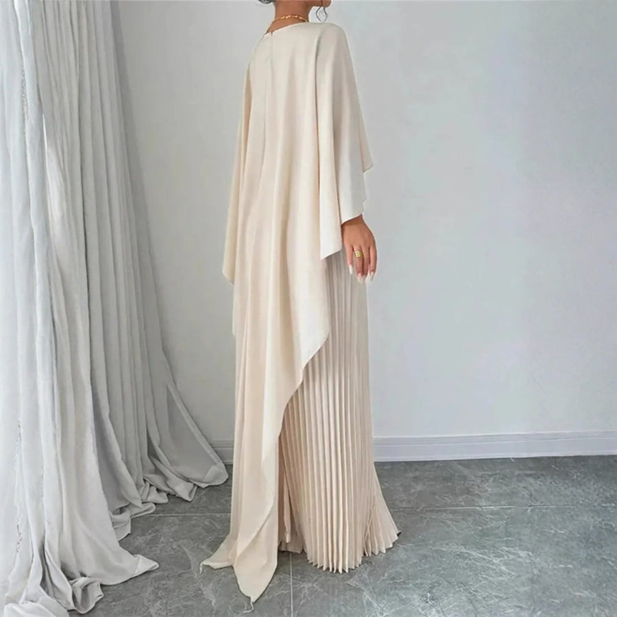 Women's Pleated Cape Maxi Dress - Elegant Wedding Guest | Spring