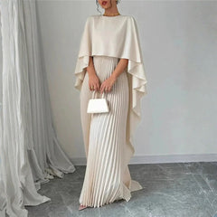 Women's Pleated Cape Maxi Dress - Elegant Wedding Guest | Spring
