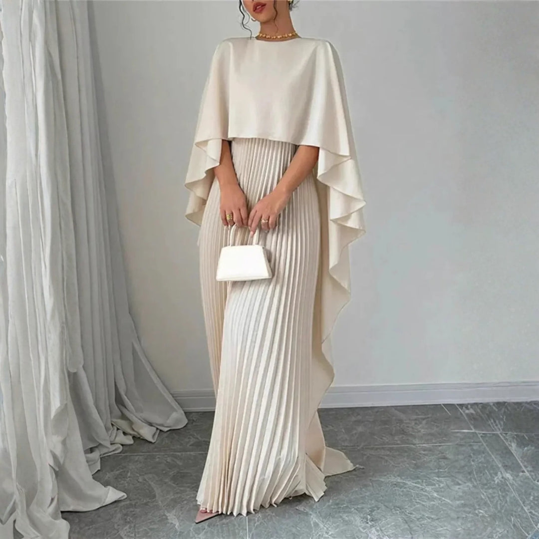 Women's Pleated Cape Maxi Dress - Elegant Wedding Guest | Spring