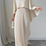 Women's Pleated Cape Maxi Dress - Wedding Guest Formal | Spring - Beige