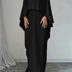 Women's Pleated Cape Maxi Dress - Wedding Guest Formal | Spring - Black