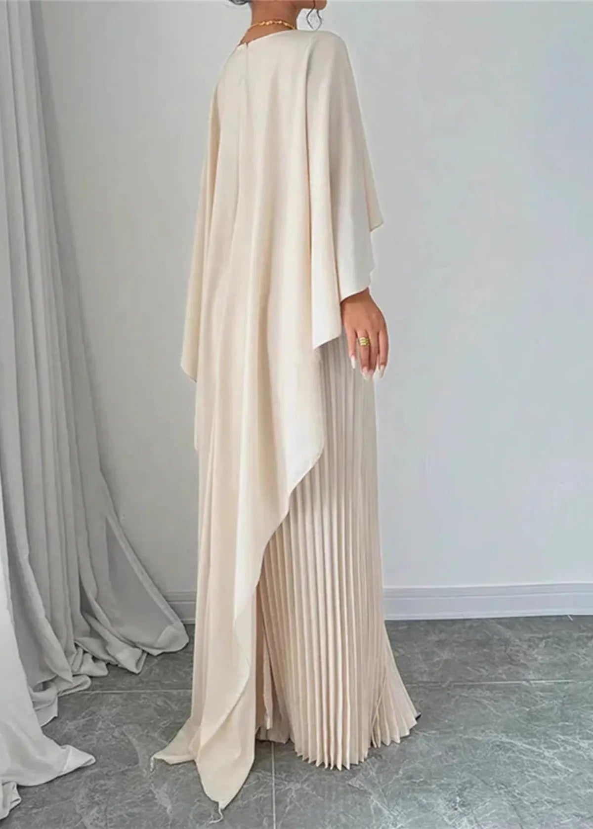 Women's Pleated Cape Maxi Dress - Wedding Guest Formal | Spring