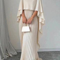 Women's Pleated Cape Maxi Dress - Wedding Guest Formal | Spring