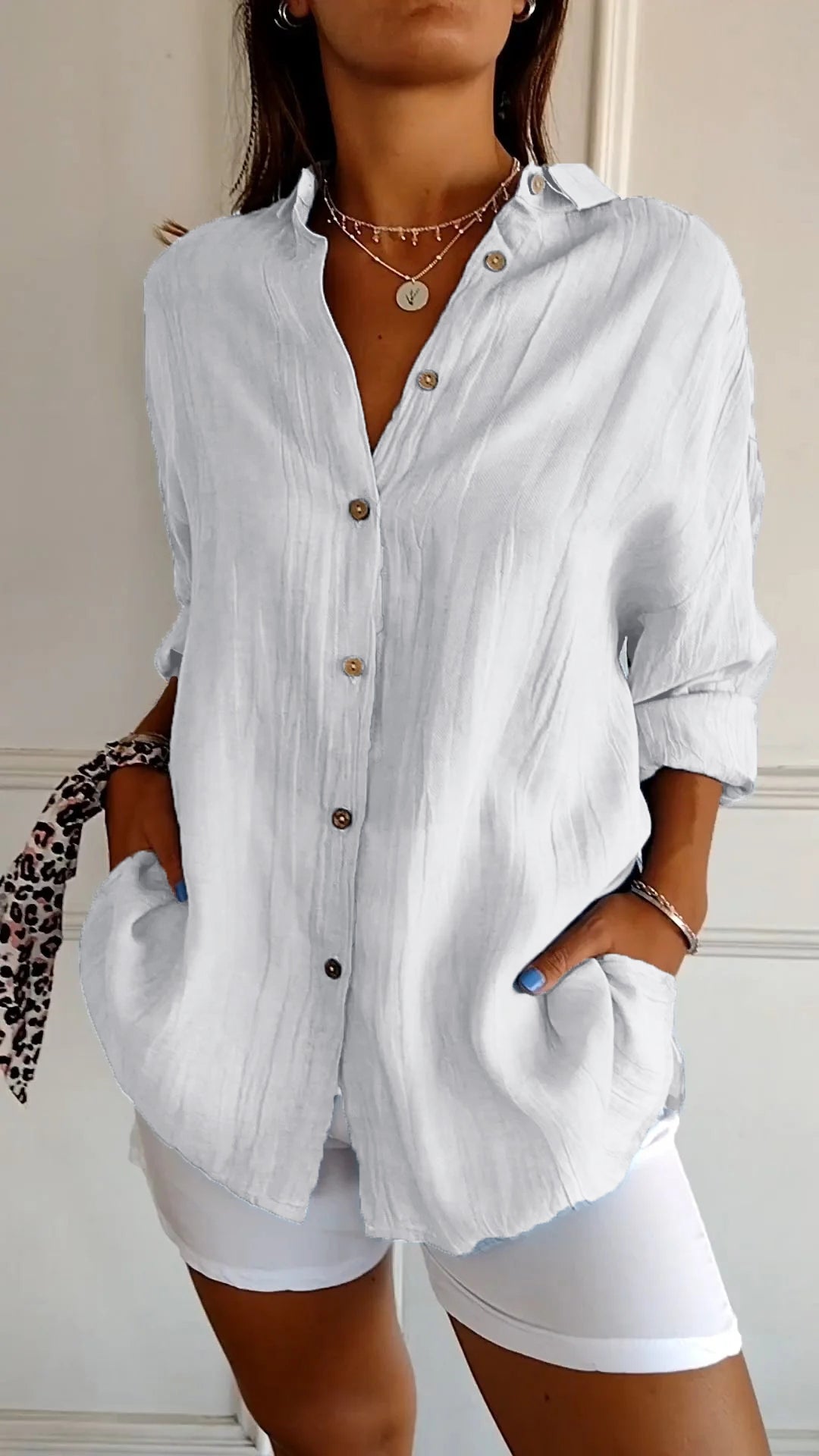 Women's Pleated Elegant Shirt - Timeless Button-Up Blouse | Spring - White