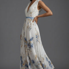 Women's Pleated Floral V-Neck Midi Dress - Mother of the Bride