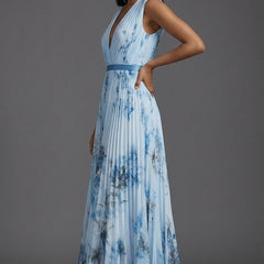 Women's Pleated Floral V-Neck Midi Dress - Mother of the Bride